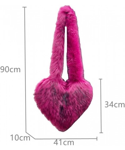 Fluffy Shoulder Bag for Women Heart-shaped Tote Bag Fuzzy Furry Handbag Hobo Bag Y2k Purse Crossbody Bag Large Small Large-br...