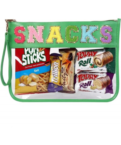 Monogram Clear Stadium Purse Bag Chenille Letter Travel Patch Pouch Snack Makeup Wristlet Small-snacks-green $8.50 Wristlets