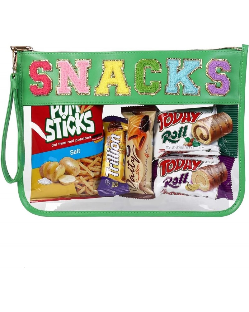 Monogram Clear Stadium Purse Bag Chenille Letter Travel Patch Pouch Snack Makeup Wristlet Small-snacks-green $8.50 Wristlets