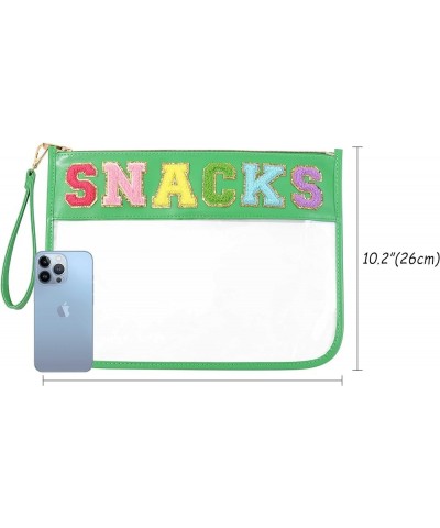 Monogram Clear Stadium Purse Bag Chenille Letter Travel Patch Pouch Snack Makeup Wristlet Small-snacks-green $8.50 Wristlets