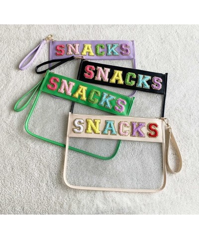 Monogram Clear Stadium Purse Bag Chenille Letter Travel Patch Pouch Snack Makeup Wristlet Small-snacks-green $8.50 Wristlets