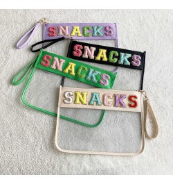 Monogram Clear Stadium Purse Bag Chenille Letter Travel Patch Pouch Snack Makeup Wristlet Small-snacks-green $8.50 Wristlets