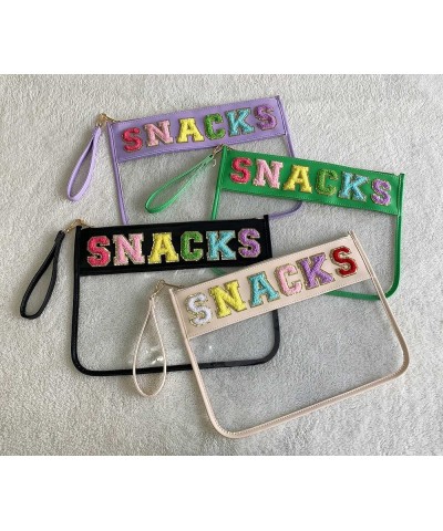 Monogram Clear Stadium Purse Bag Chenille Letter Travel Patch Pouch Snack Makeup Wristlet Small-snacks-green $8.50 Wristlets