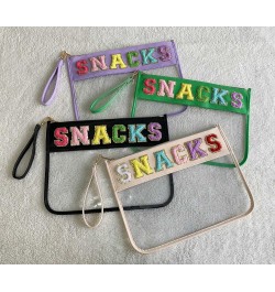 Monogram Clear Stadium Purse Bag Chenille Letter Travel Patch Pouch Snack Makeup Wristlet Small-snacks-green $8.50 Wristlets