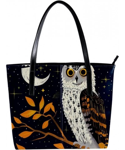 Tote Bags, Faux Leather Large Tote Bags for Women, Tote Bag with Zipper, Owl Fall Flower, Tote Bags for Women Pattern 7021 $2...