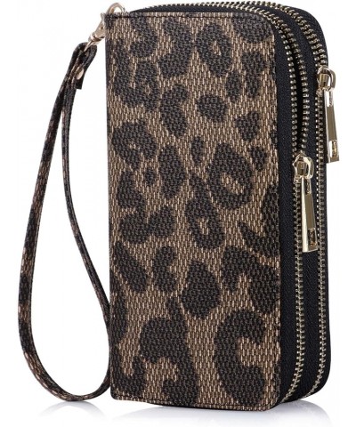 Cellphone Wallet for Women Dual Zipper Long Purse with Removable Wristlet Leopard $14.39 Wristlets