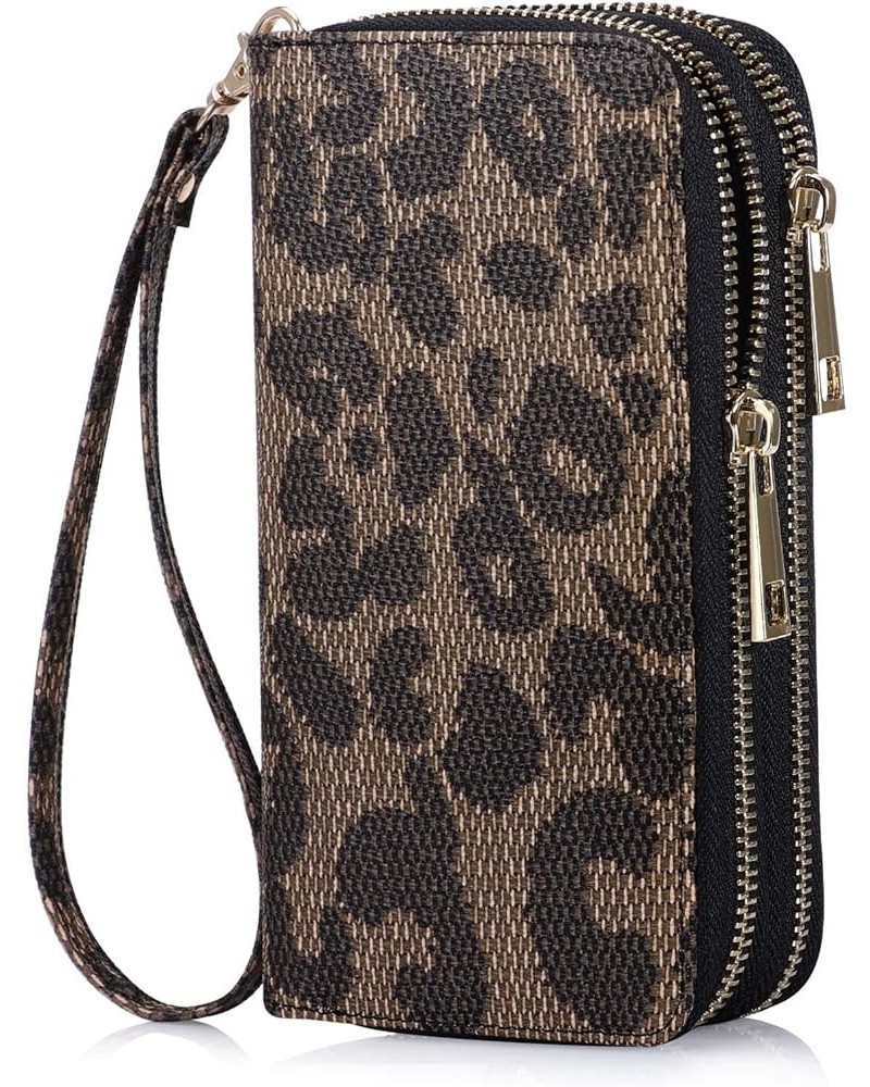 Cellphone Wallet for Women Dual Zipper Long Purse with Removable Wristlet Leopard $14.39 Wristlets