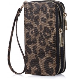 Cellphone Wallet for Women Dual Zipper Long Purse with Removable Wristlet Leopard $14.39 Wristlets