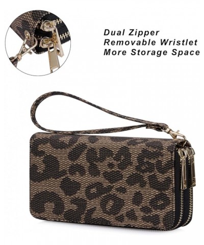 Cellphone Wallet for Women Dual Zipper Long Purse with Removable Wristlet Leopard $14.39 Wristlets