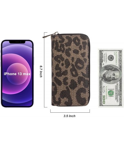 Cellphone Wallet for Women Dual Zipper Long Purse with Removable Wristlet Leopard $14.39 Wristlets