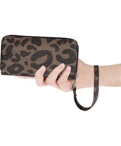 Cellphone Wallet for Women Dual Zipper Long Purse with Removable Wristlet Leopard $14.39 Wristlets