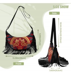 Women's Fringe Crossbody Tassel Purse 2024 Chinese Dragon Hobo Shoulder Bags Crossbody Handbag with Adjustable Shoulder Strap...