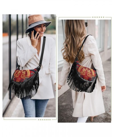 Women's Fringe Crossbody Tassel Purse 2024 Chinese Dragon Hobo Shoulder Bags Crossbody Handbag with Adjustable Shoulder Strap...