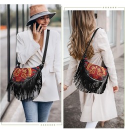 Women's Fringe Crossbody Tassel Purse 2024 Chinese Dragon Hobo Shoulder Bags Crossbody Handbag with Adjustable Shoulder Strap...