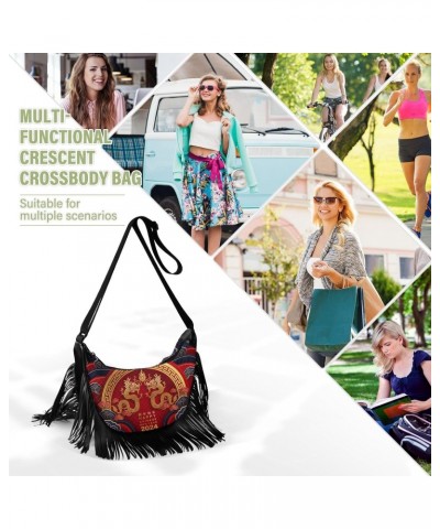 Women's Fringe Crossbody Tassel Purse 2024 Chinese Dragon Hobo Shoulder Bags Crossbody Handbag with Adjustable Shoulder Strap...