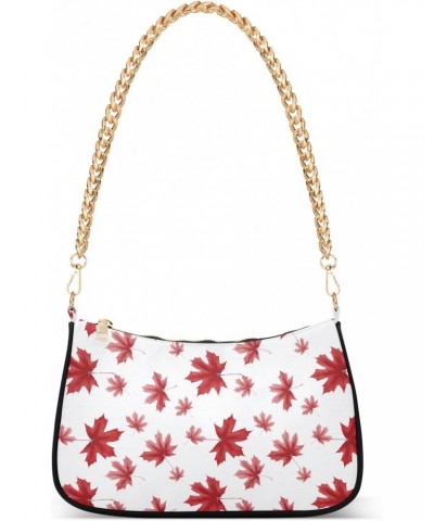 Autumn Maple Leaf Clutch Shoulder Bag for Women, Hobo Tote Handbag with Gold Chain, Crossbody Bag with Zipper Closure $14.40 ...