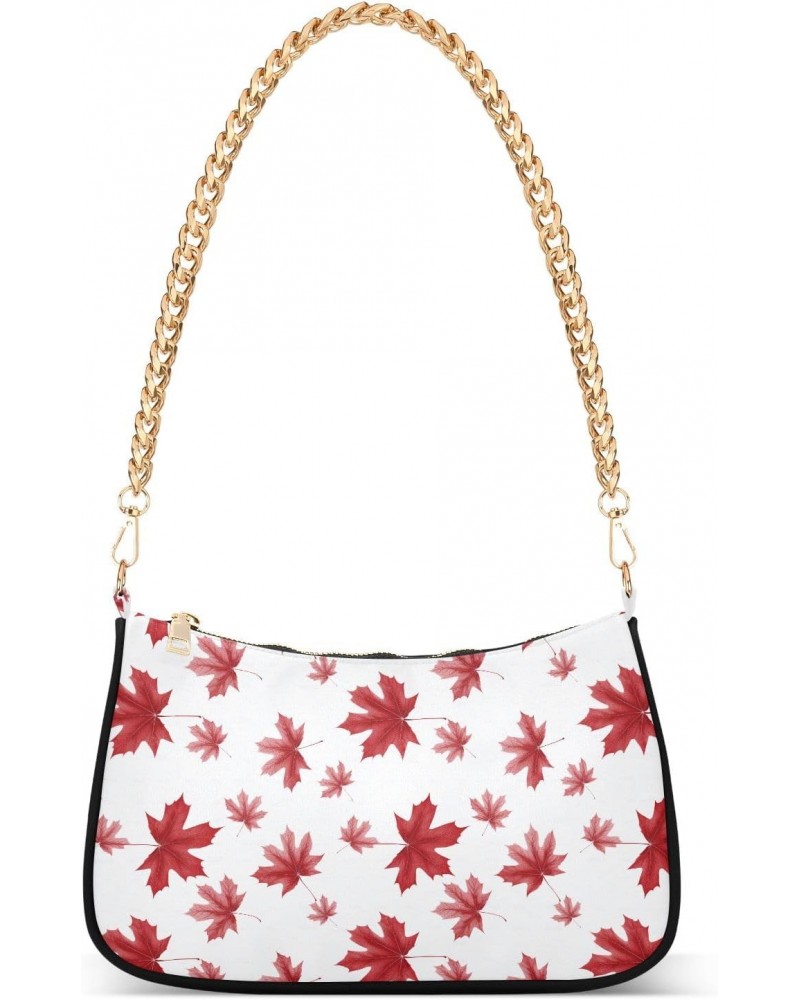 Autumn Maple Leaf Clutch Shoulder Bag for Women, Hobo Tote Handbag with Gold Chain, Crossbody Bag with Zipper Closure $14.40 ...