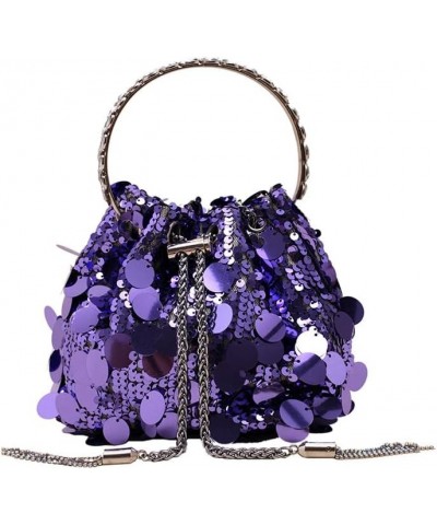 Bags Women's hand-held sequined evening bag trendy fashion retro texture one-shoulder cross-body bucket bag Purple $17.03 Eve...