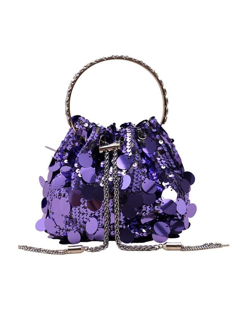 Bags Women's hand-held sequined evening bag trendy fashion retro texture one-shoulder cross-body bucket bag Purple $17.03 Eve...