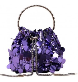 Bags Women's hand-held sequined evening bag trendy fashion retro texture one-shoulder cross-body bucket bag Purple $17.03 Eve...