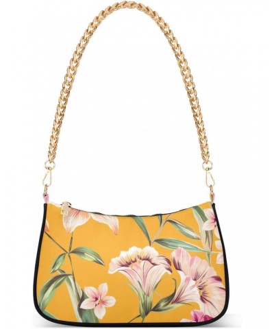 Women Chain Shoulder Purse Bag With Zipper Summer Colorful Flowers Print, Hobo Tote Clutch Handbags with Chain Strap $16.11 T...