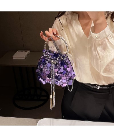 Bags Women's hand-held sequined evening bag trendy fashion retro texture one-shoulder cross-body bucket bag Purple $17.03 Eve...