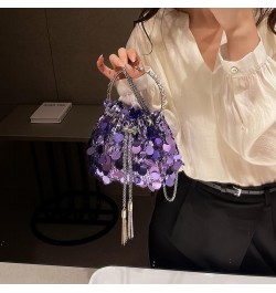 Bags Women's hand-held sequined evening bag trendy fashion retro texture one-shoulder cross-body bucket bag Purple $17.03 Eve...