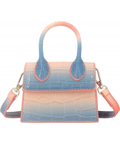 Mini Crossbody Bag for Women Girls Synthetic Leather Flap Purse Styling Top-Handle Clutch Handbag Croco Blue Pink $11.36 Clut...