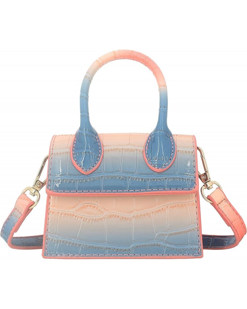 Mini Crossbody Bag for Women Girls Synthetic Leather Flap Purse Styling Top-Handle Clutch Handbag Croco Blue Pink $11.36 Clut...