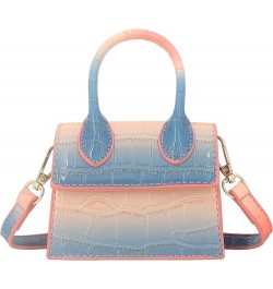 Mini Crossbody Bag for Women Girls Synthetic Leather Flap Purse Styling Top-Handle Clutch Handbag Croco Blue Pink $11.36 Clut...