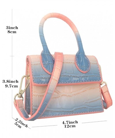 Mini Crossbody Bag for Women Girls Synthetic Leather Flap Purse Styling Top-Handle Clutch Handbag Croco Blue Pink $11.36 Clut...