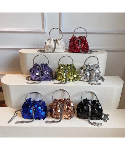 Bags Women's hand-held sequined evening bag trendy fashion retro texture one-shoulder cross-body bucket bag Purple $17.03 Eve...