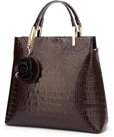 Women Tote Bag Purse Patent Leather HandBag Designer Crocodile Rose Top Handle Bag Coffee $17.10 Totes