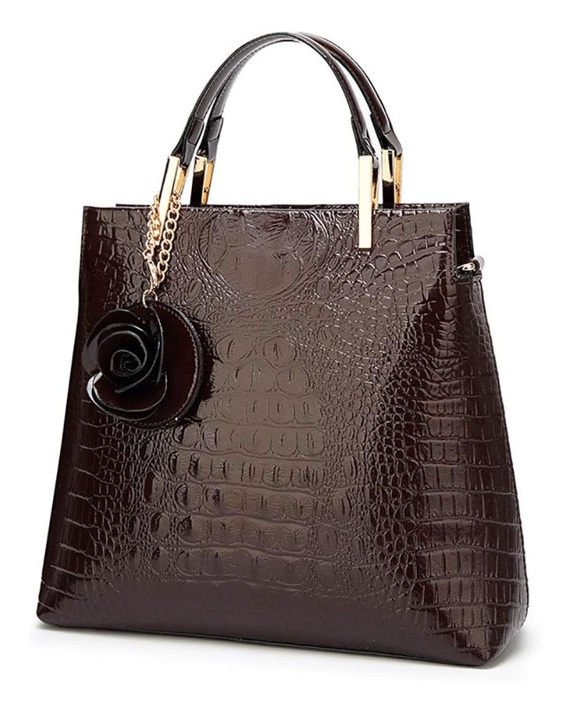 Women Tote Bag Purse Patent Leather HandBag Designer Crocodile Rose Top Handle Bag Coffee $17.10 Totes