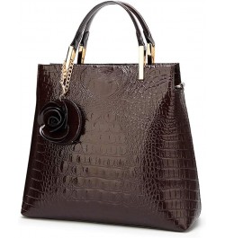 Women Tote Bag Purse Patent Leather HandBag Designer Crocodile Rose Top Handle Bag Coffee $17.10 Totes