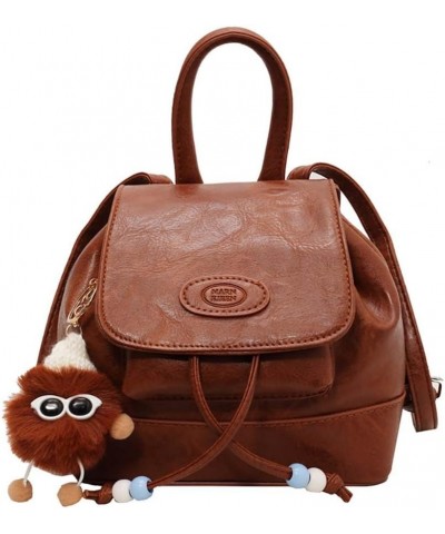 Retro backpack, female bucket bag,versatile backpack, niche design backpack Brown $34.67 Backpacks