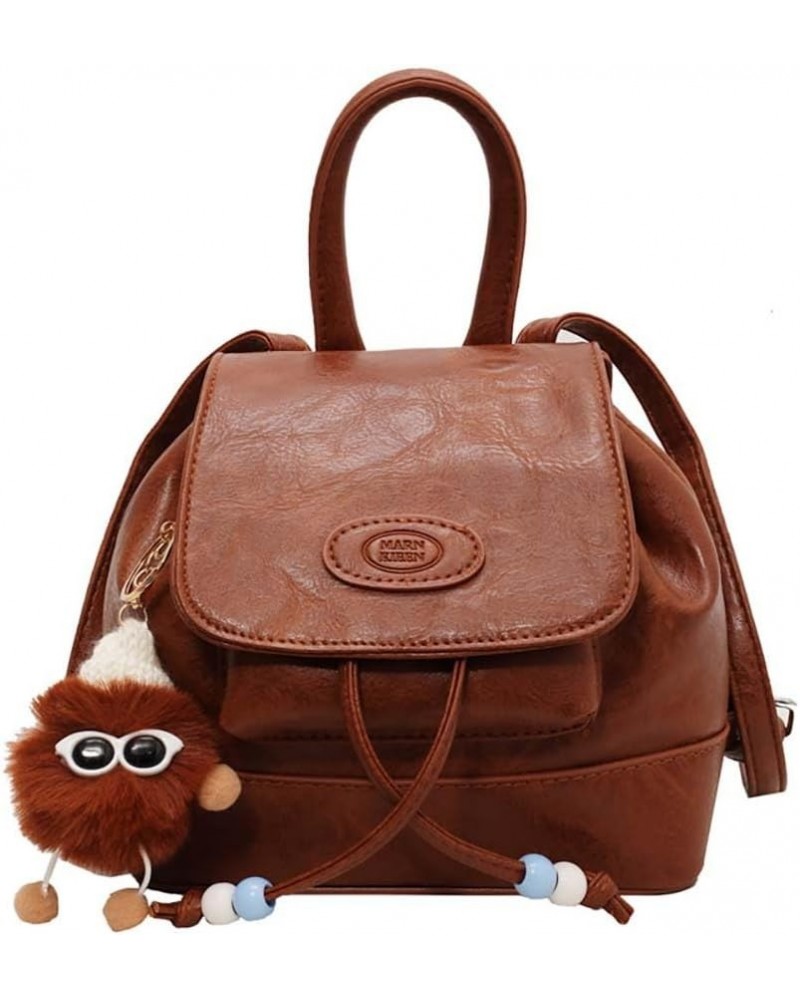 Retro backpack, female bucket bag,versatile backpack, niche design backpack Brown $34.67 Backpacks