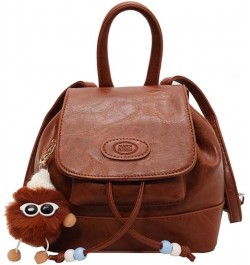 Retro backpack, female bucket bag,versatile backpack, niche design backpack Brown $34.67 Backpacks