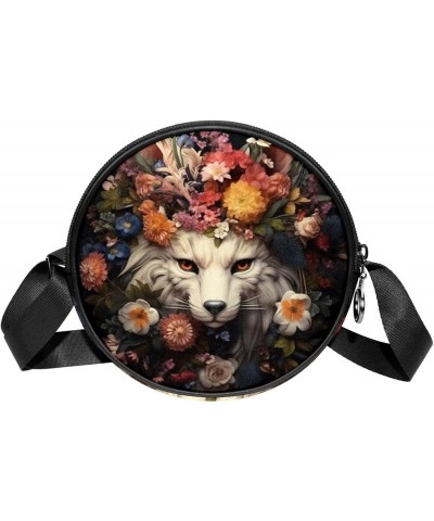 Small Round Crossbody Bags Shoulder Handbags, Floral Pattern Flower and Fox $11.28 Crossbody Bags