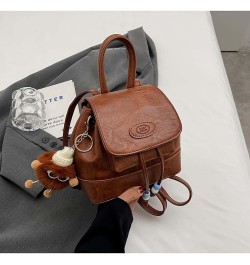 Retro backpack, female bucket bag,versatile backpack, niche design backpack Brown $34.67 Backpacks