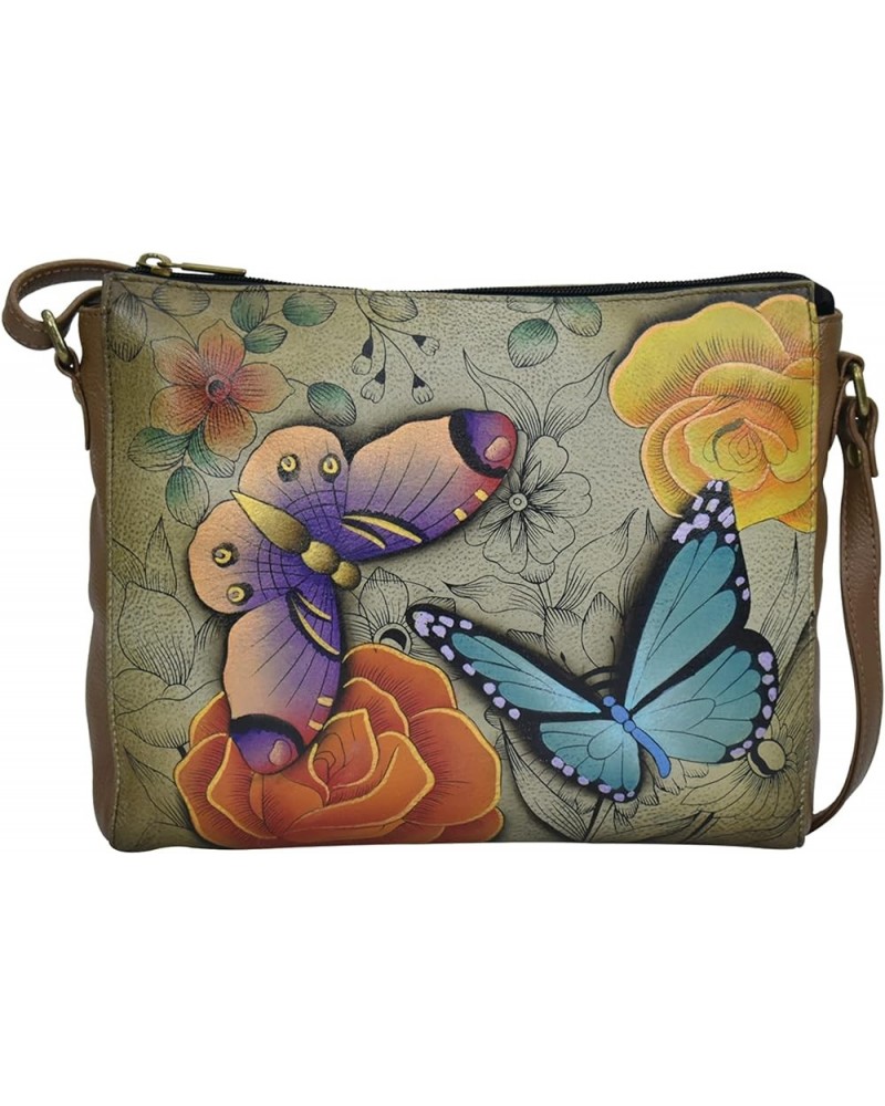 Women's Hand Painted Genuine Leather Slim Medium Crossbody Floral Paradise Tan $41.37 Shoulder Bags