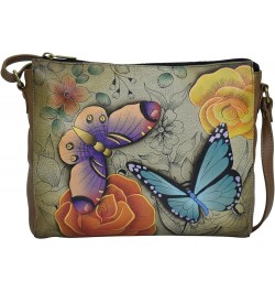 Women's Hand Painted Genuine Leather Slim Medium Crossbody Floral Paradise Tan $41.37 Shoulder Bags