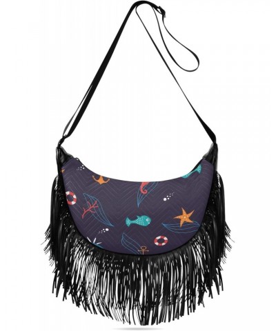 Cross Body Purses for Women Medium Fringe Womens Crossbody Bags Medium Women Shoulder Bag Underwater Sea Life $11.33 Crossbod...