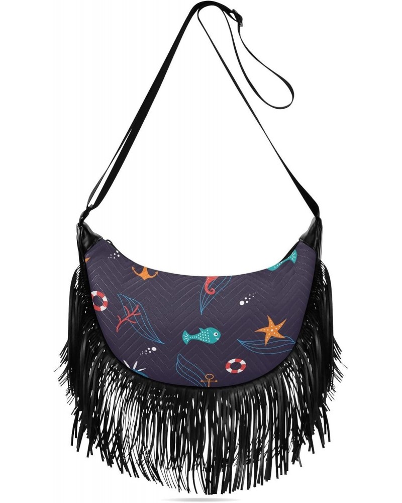 Cross Body Purses for Women Medium Fringe Womens Crossbody Bags Medium Women Shoulder Bag Underwater Sea Life $11.33 Crossbod...