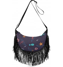 Cross Body Purses for Women Medium Fringe Womens Crossbody Bags Medium Women Shoulder Bag Underwater Sea Life $11.33 Crossbod...