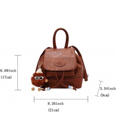 Retro backpack, female bucket bag,versatile backpack, niche design backpack Brown $34.67 Backpacks