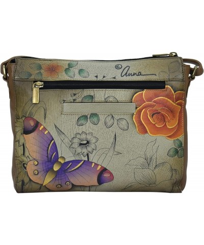 Women's Hand Painted Genuine Leather Slim Medium Crossbody Floral Paradise Tan $41.37 Shoulder Bags