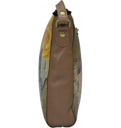 Women's Hand Painted Genuine Leather Slim Medium Crossbody Floral Paradise Tan $41.37 Shoulder Bags