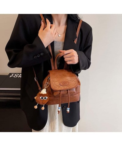 Retro backpack, female bucket bag,versatile backpack, niche design backpack Brown $34.67 Backpacks