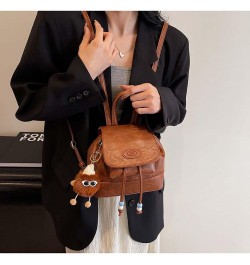 Retro backpack, female bucket bag,versatile backpack, niche design backpack Brown $34.67 Backpacks